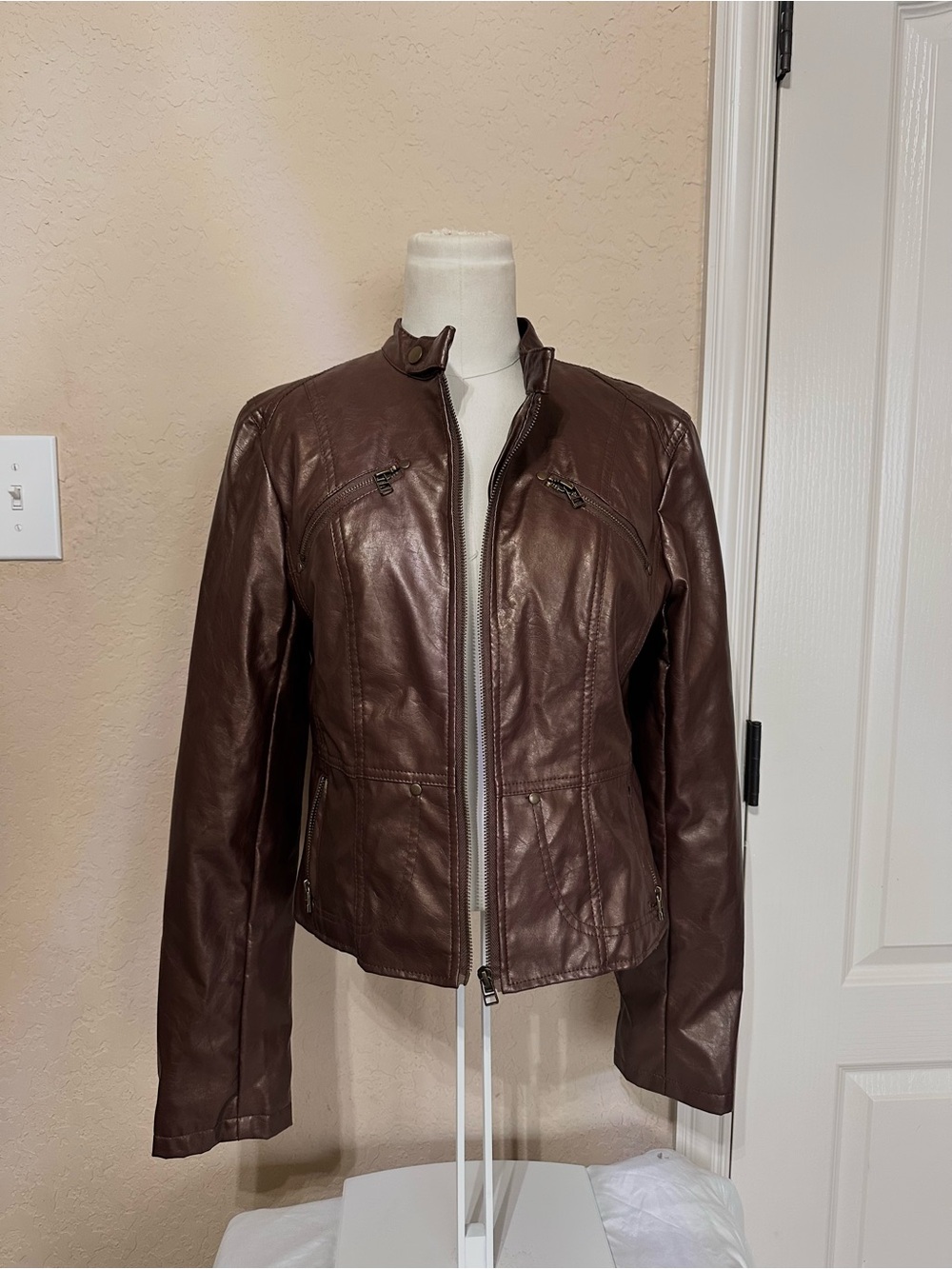Body Central Brown Women's Leather Zip Jacket